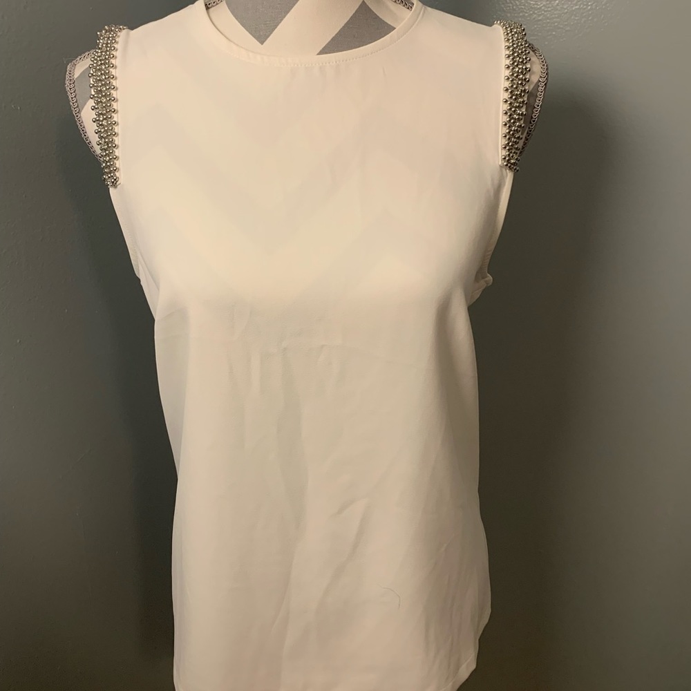 Sleeveless H&M White Blouse w/ Shoulder Detail 12